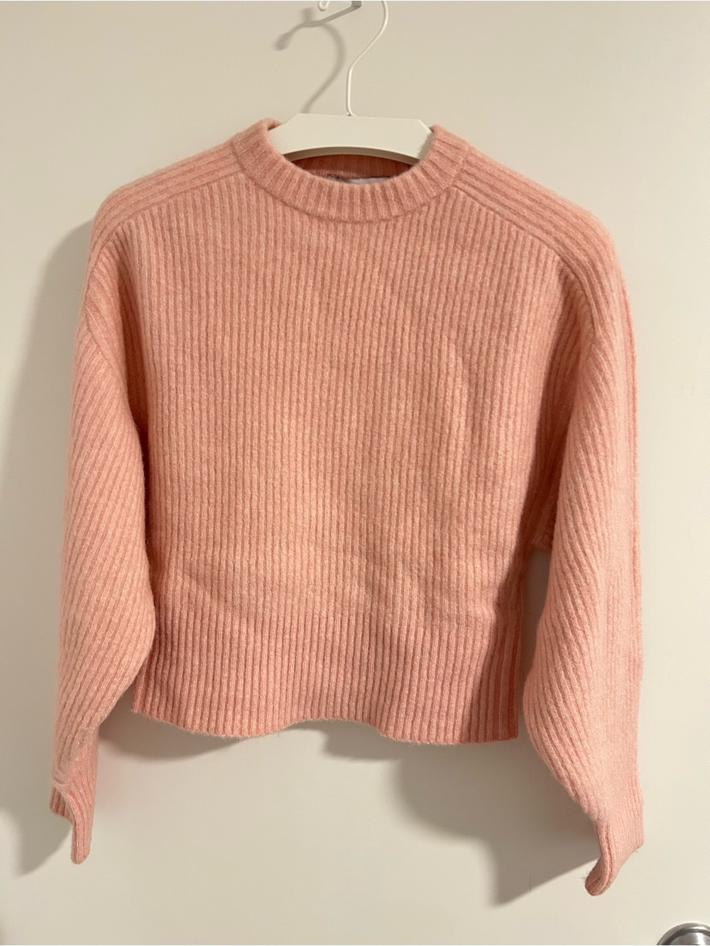 & Other Stories Ribbed Crewneck Sweater in Soft Pink